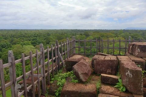Top Platform of Koh Ker Pyramid Temple Prasat Thom in Cambodia Stock Photos