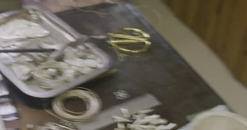 Top point view silver craft table Stock Footage 141364392