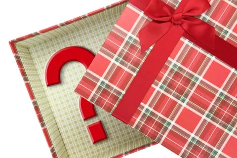 Top of present box with question mark Stock Photos