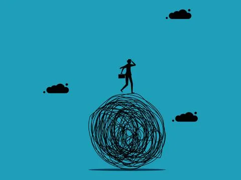 On top of the problem A businessman thinks of a solution. Drowning in problem Illustrazione stock