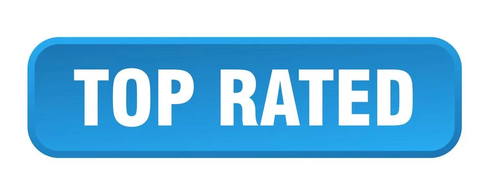 Top rated button. top rated square 3d push button Stock Illustration
