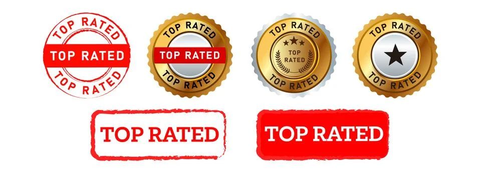Top rated rectangle circle stamp and seal badge label sticker sign for Stock Illustration