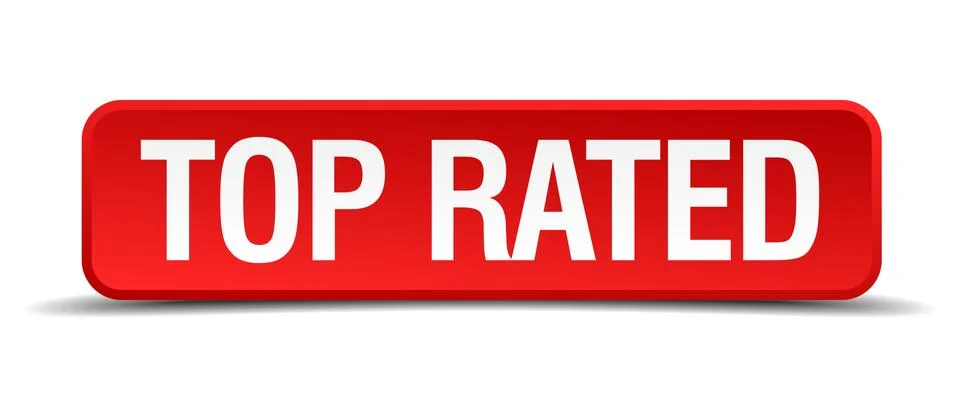 Top rated red 3d square button isolated on white Stock Illustration