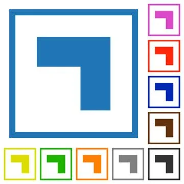 Top right 90 degrees angle arrow solid flat framed icons Stockillustratie