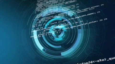 Top-right code appearing and activating ringed HUD, rings assembling and Stock Footage 332936709