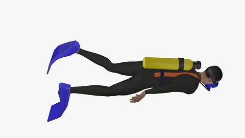 TOP RIGHT SIDE AXO VIEW OF SEA DIVER SWIMMING UNDERWATER ANIMATION EMBEDDED A Vídeos de archivo 98677206