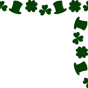 Top Right side corner Frame border of hats and shamrock Minimalistic Flat design Stock Illustration