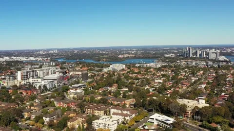 Top Ryde shopping mall centre in City of Ryde, Sydney – aerial flying 4k. Stock Footage 156327220