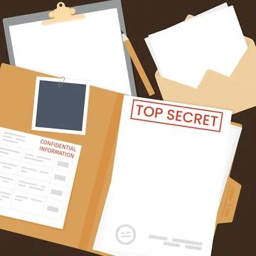 Top Secret Detective Workplace with Folder, Clipboard, Envelope and Pencil Stock Illustration