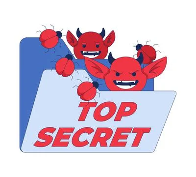 Top secret folder with devils and bugs 2D cartoon clip art Stock Illustration