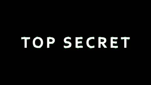 Top Secret text appearing with digital glitch effects and data stream overlay Video stock 343479079