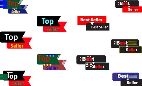 Top seller badge set vector in red green black color theme for online shop Stock Illustration