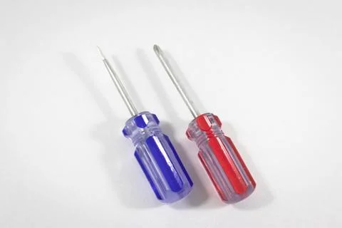 Top shoot of small size angled positioned default screwdrivers Foto stock