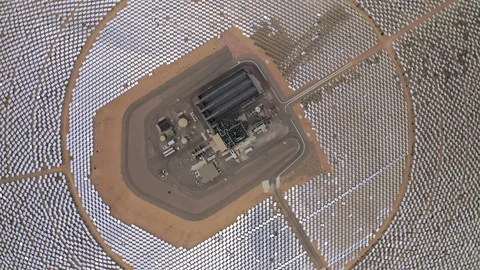 Top shoot on Solar power tower at Nevada, USA, Aerial 4K Stock Footage