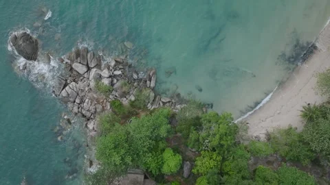Top Shot of Beach and Cliff with Turquoise Sea  Koh Phangan Stock Footage 333912309