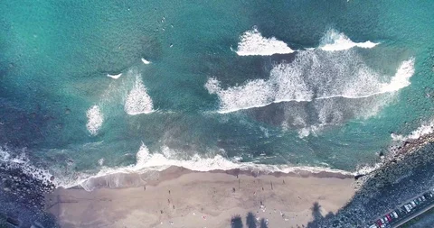 Top shot of the beach, with crasing waves, Tenerife Stock Footage 119108162