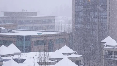 Top shot of city view on cold blizzard snow winter day Stock Footage 70860434