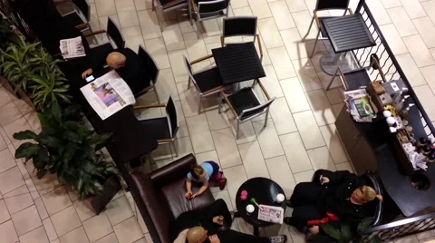 Top shot of customer drinking coffee inside mall Video stock 54051670