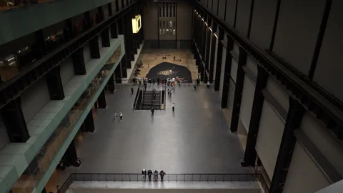 Top shot interior Tate Modern art museum. London, UK. Stock Footage 208147956