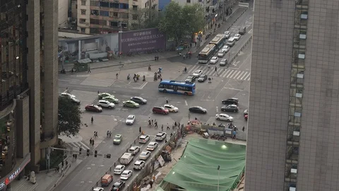 Top shot of intersection in Chinese city. Stock Footage 111947558