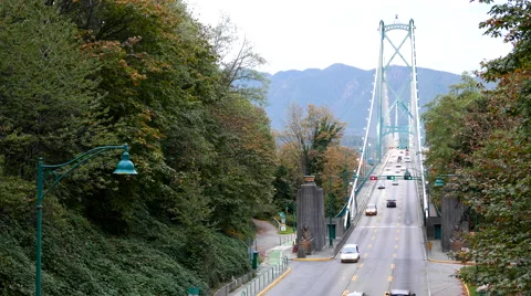 Top shot of Lions Gate Bridge at Stanley Park in Vancouver BC Canada Video stock 68658774