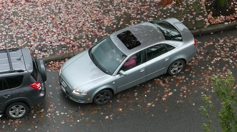 Top shot of parallel parking on the road with 4k resolution Stock Footage 68803956