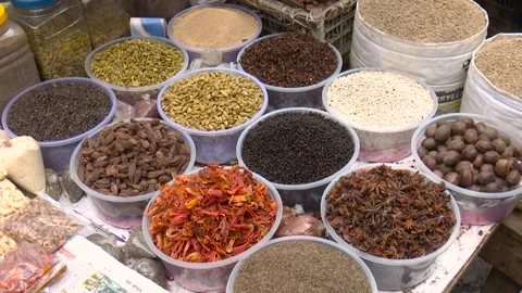 Top Shot of Spices in Containers Stockbeeldmateriaal 321466232