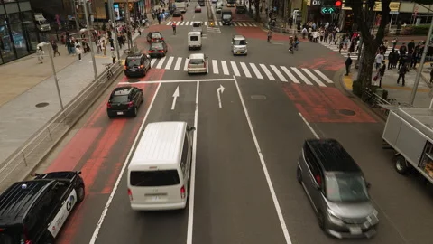 Top shot of traffic passing underneath in Shibuya district. Tokyo, Japan. Stock Footage 246972804
