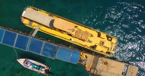 Top shot of the Underwater Observatory in Eilat - crane up  Stock Footage 69188376
