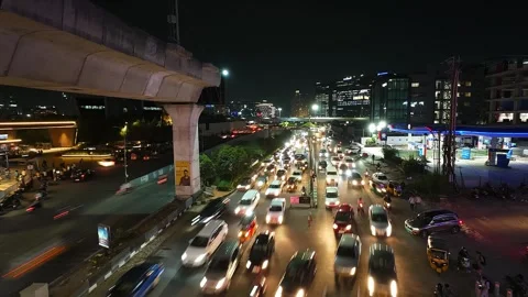 Top side view of the Hitech City Road in Hyderabad. Timelapse motion video Stock Footage 279184918