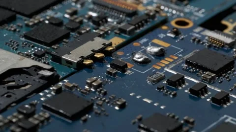 Top side view of microchips close up background, fast tracking shot. Stock Footage 270454218
