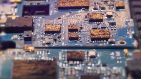 Top side view of scorched melted chips with microchips Stock Footage 270452897
