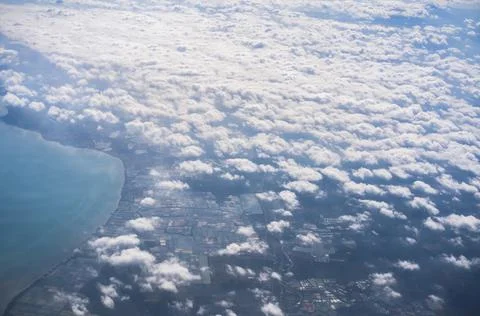 Top of sky view with white cloudy from airplane view Stock Photos