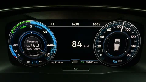 Top Speed Performance Racing Electric Car Dashboard. Pushing The Limits Stock Footage 233727041
