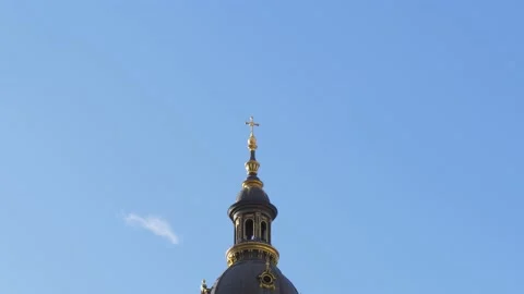 Top of the St. Stephen's Basilica with the Holy Golden Cross Stock Footage 135575100