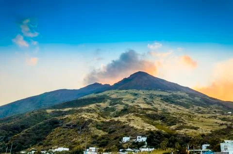 Top of the stromboli volcano from its base stromboli island Stock Photos