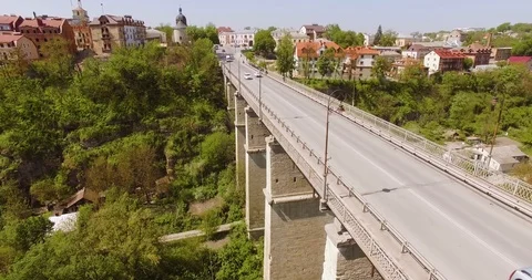 Top stunning view of bridge with autos. Daytime. Beautiful green city. Outdoors 스톡 동영상 108841865