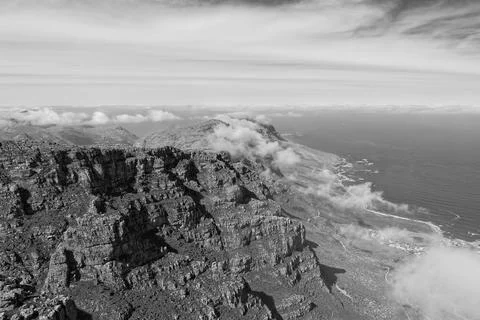 At the top of Table Mountain looking along the ridge line towards Hout Bay Stock Photos