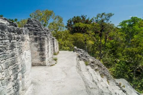 Top of Talud-Tablero temple at the archaeological site Tikal, Guatemala Stock Photos
