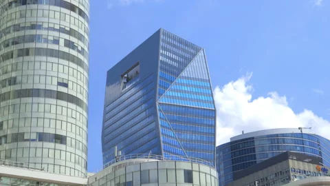 Top of the Thales headquarters building in La Defense business district in Paris Stock Footage 254942133