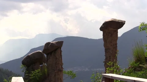 Top of three Earth Pyramids with their big boulder Video stock 64756346