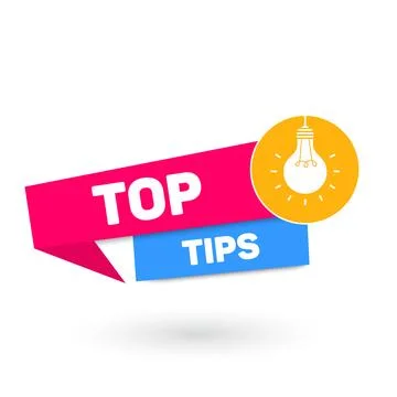 Top tips geometric message bubble with light bulb emblem. Banner design for Stock Illustration