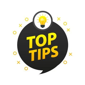 Top tips label with light bulb. Helpful tricks, tooltip 库存插图