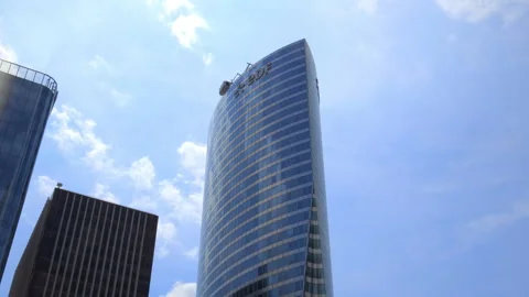 Top of Tour EDF tower in La Defense business district in Paris, France Stock Footage 255593631