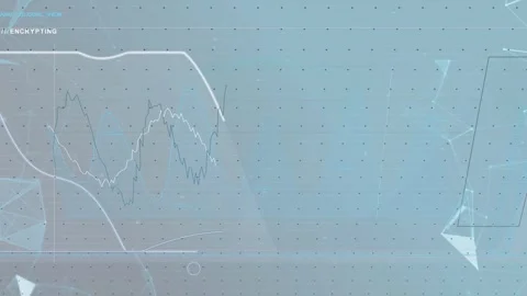 Top trace dipping, neural net encrypting display animating, arcs crossing to Video stock 334419094