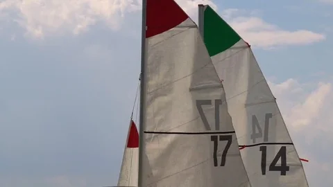 TOP OF TWO SAILS LUFFING IN  THE BREEZE 스톡 동영상 106136910