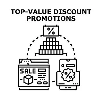 Top value discount promotions offering best prices Stock Illustration