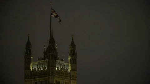 The Top of the Victoria Tower with the Union Flag on Stock Footage 83646933