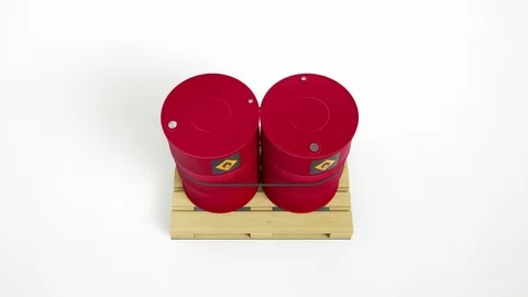 Top view of 2 metal red barrels with flammable symbol. 動画素材 115423613
