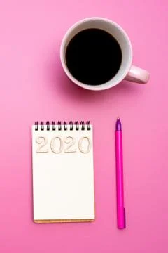 Top view 2019 list with notebook, cup of coffee Stock Photos